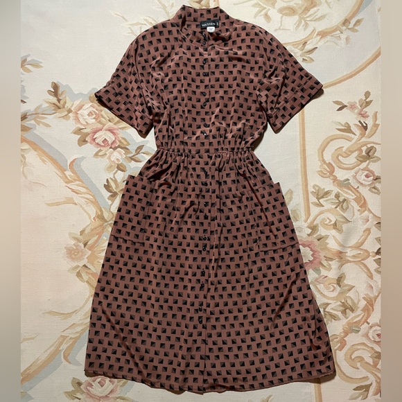 Fun, brown and black patterned vintage dress by Warren Z size 6 - Picture 1 of 9